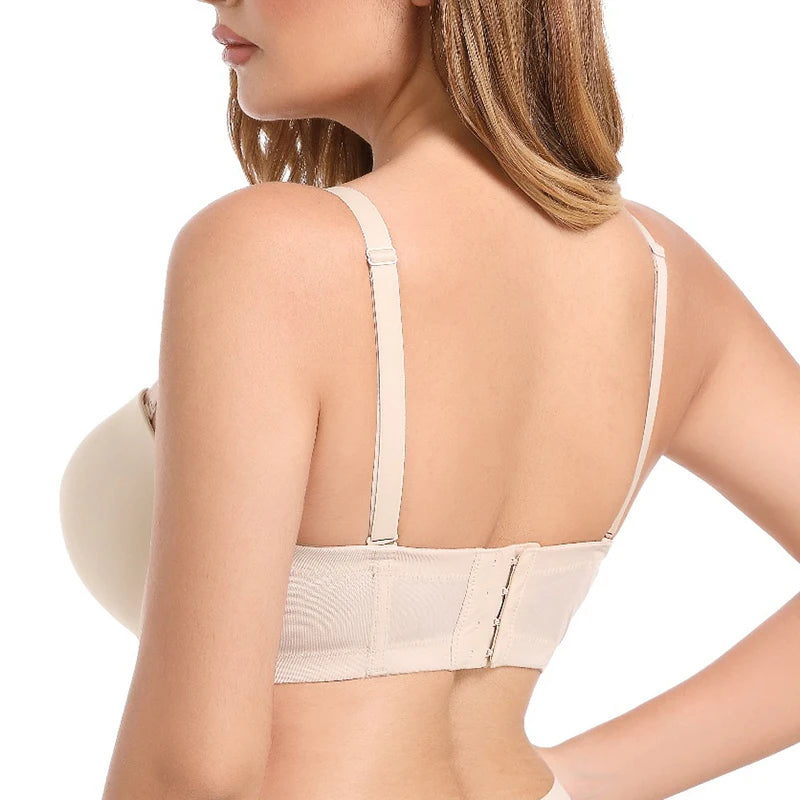 Womens Multiway Strapless Push Up Bra Invisible Brassiere Seamless Slightly Lined Lift Underwire 32 34 36 38 40 42 44 B C D DD G