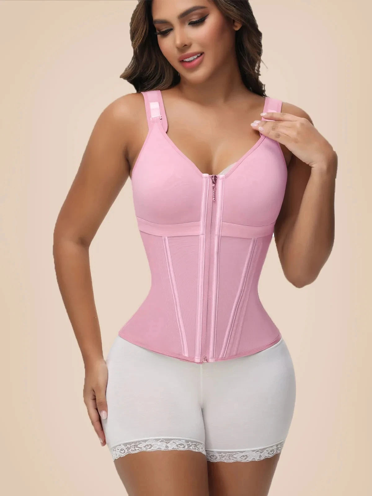 CurveShapeApparel Waist Shapewear for Women with Bra Tummy Control Girdle Workout Shapewear with Adjustable Shoulder Strap