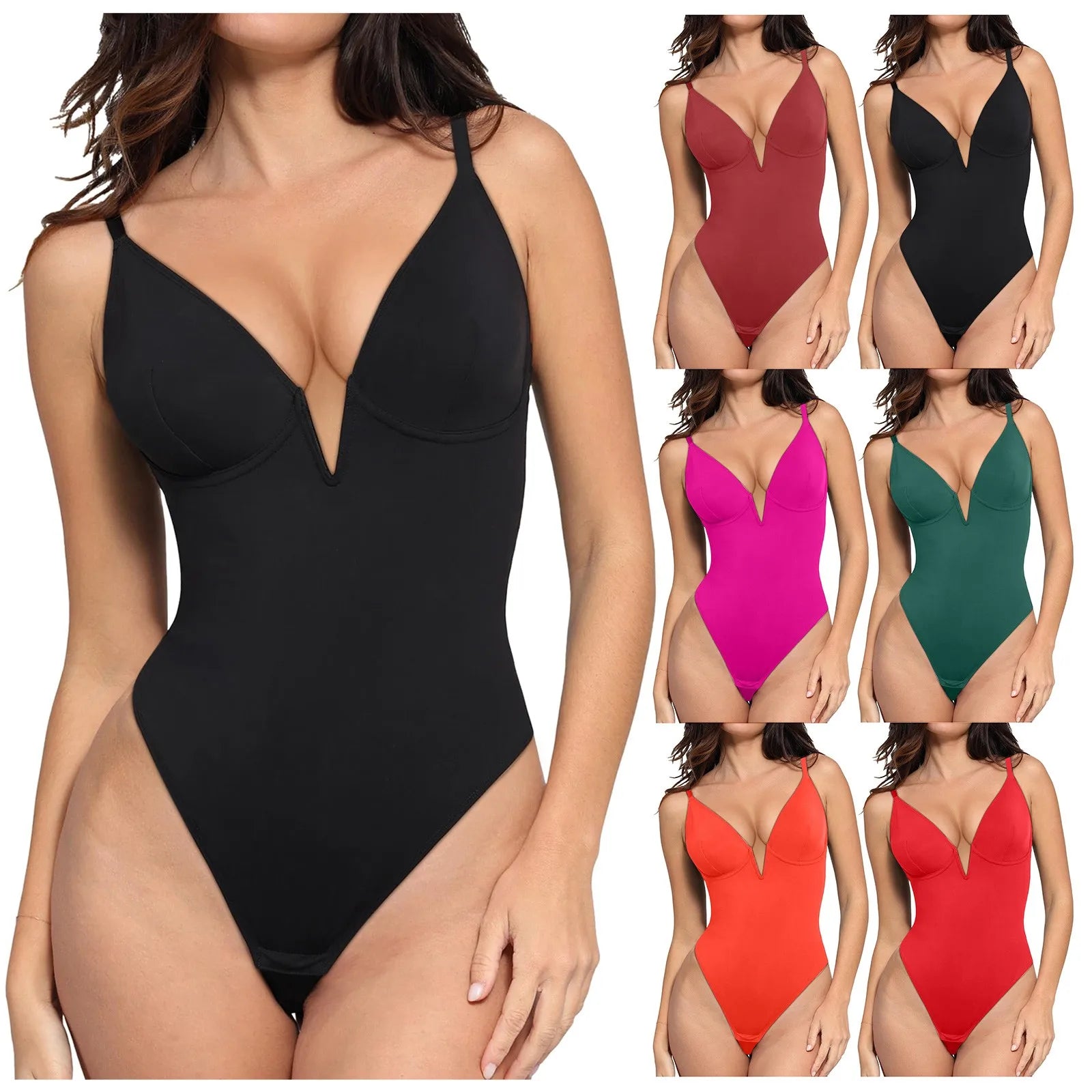 Women's Swimsuits Deep V Neck One Pieces Bodysuit Sexy Backless Strap Solid Color Bikini Beachwear Summer Brazilian Swimwear