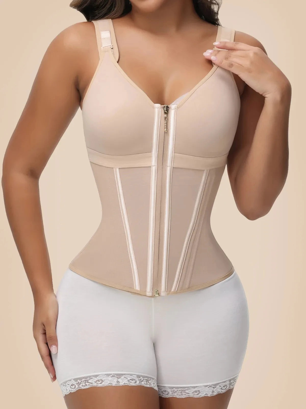 CurveShapeApparel Waist Shapewear for Women with Bra Tummy Control Girdle Workout Shapewear with Adjustable Shoulder Strap