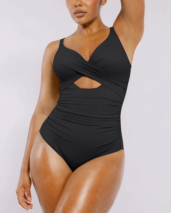 CurveShapeApparel Ribbed Cutout-Front Shaping Swimsuit