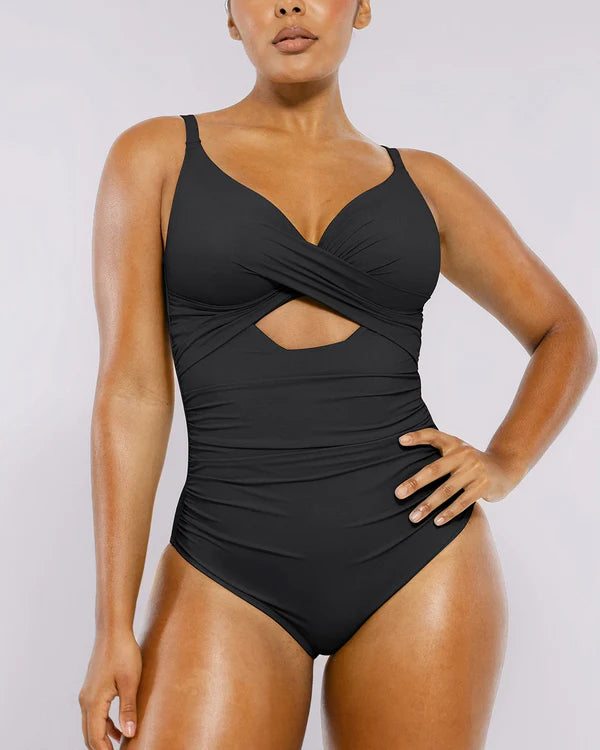 CurveShapeApparel Ribbed Cutout-Front Shaping Swimsuit