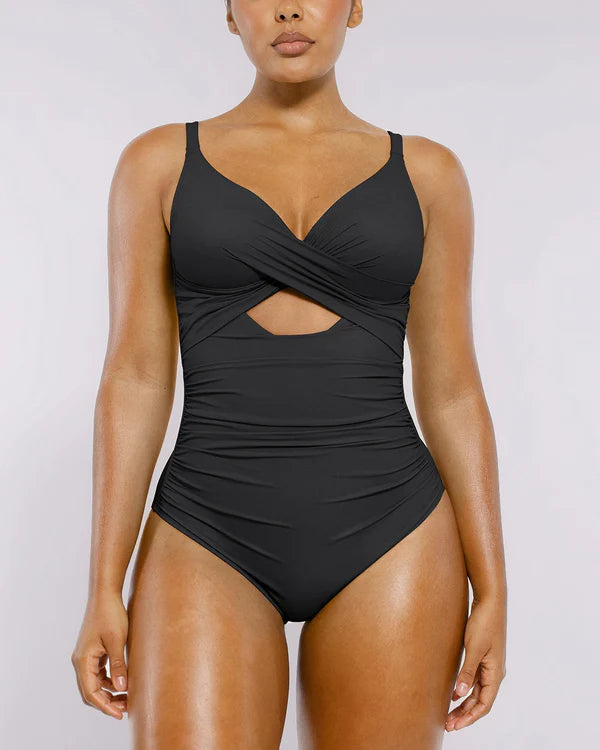 CurveShapeApparel Ribbed Cutout-Front Shaping Swimsuit